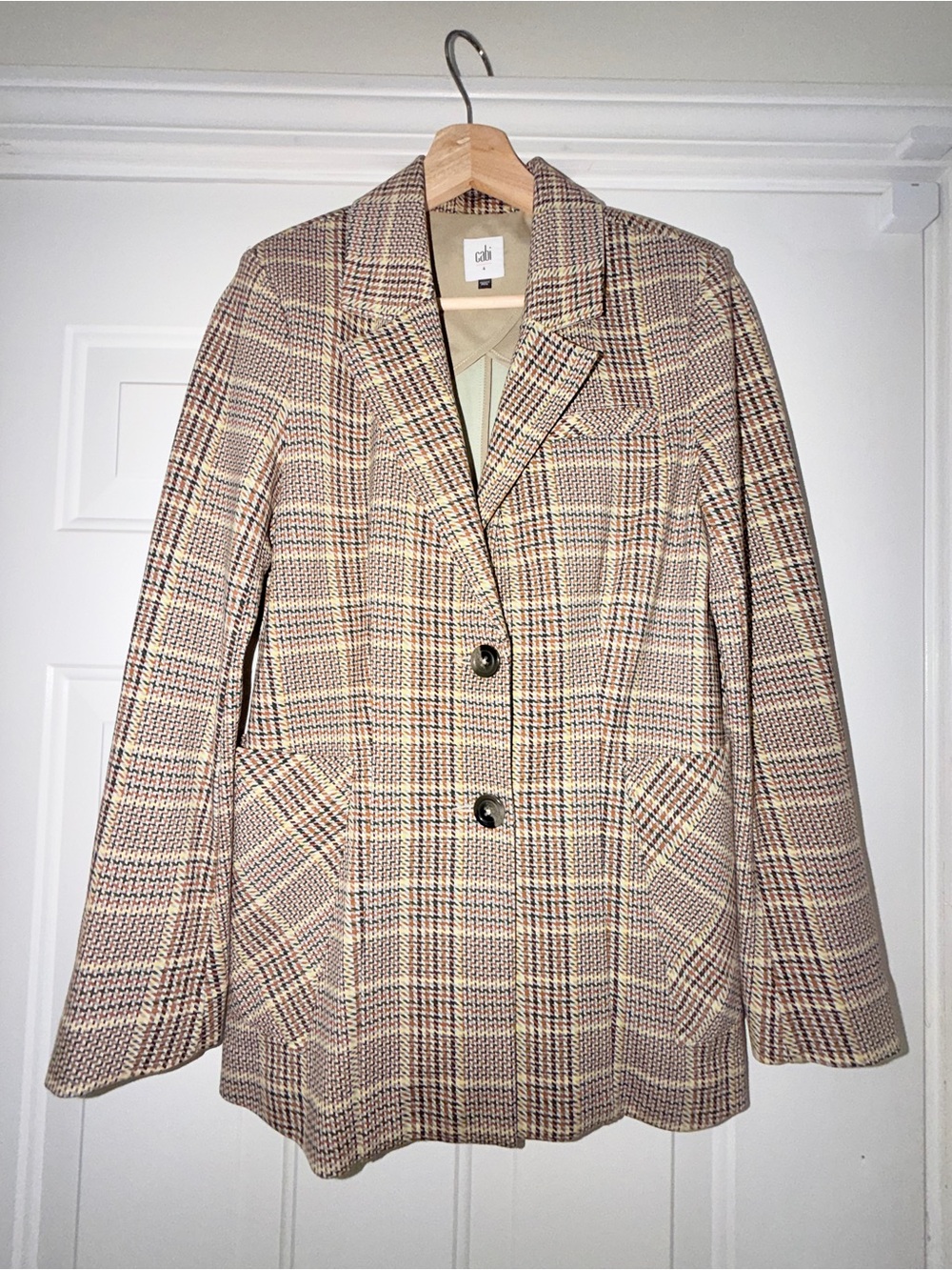 CAbi Pastime Plaid Houndstooth Blazer Women’s Size 4 Tan Multicolor Jacket